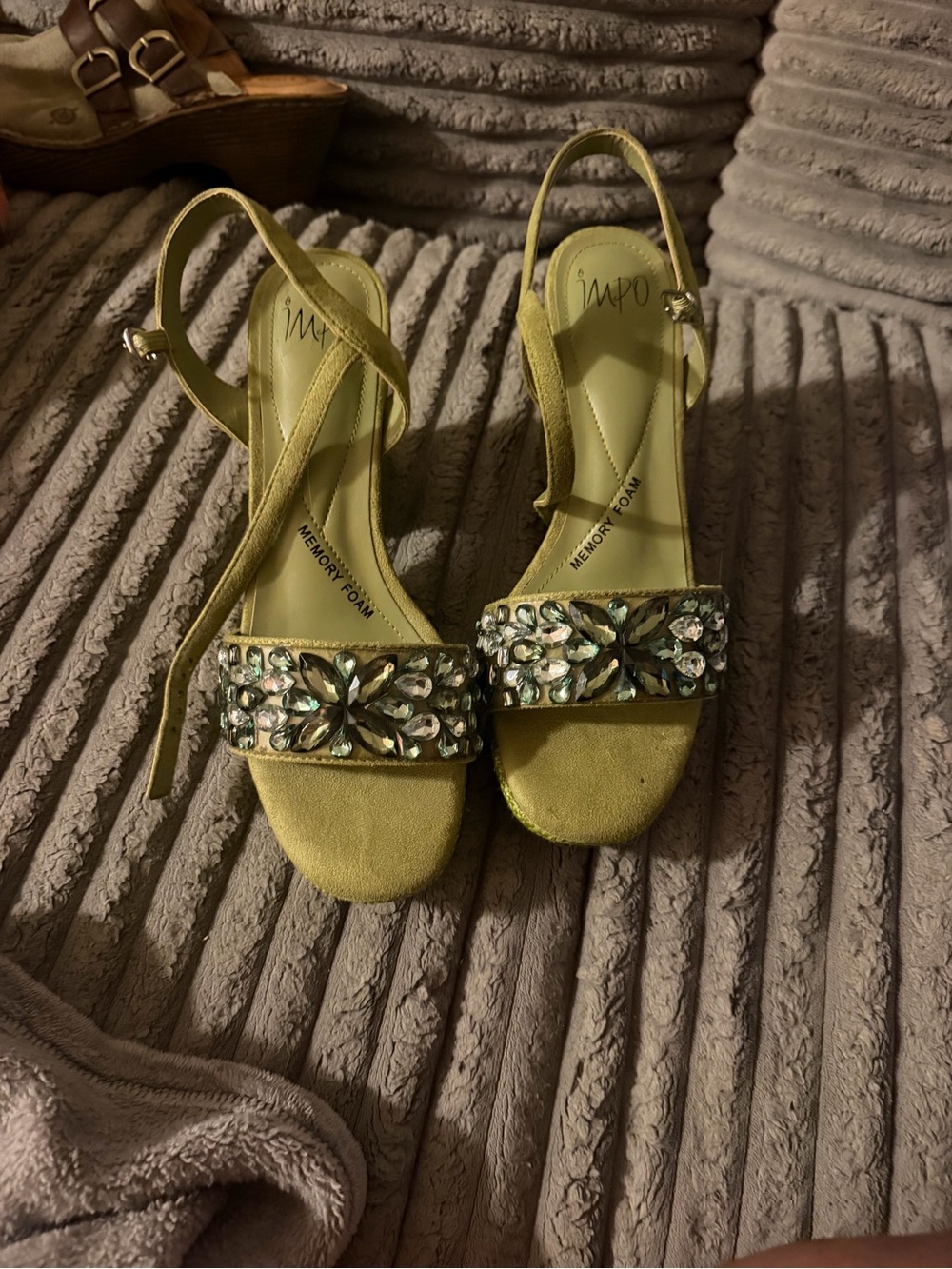 Impo Chartreuse Jewel-Embellished Slingback Heels